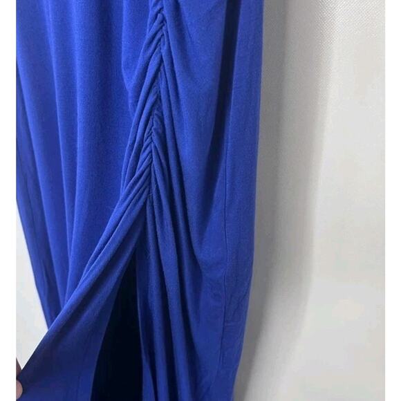 Guess Y2K Blousen Dress Large Maxi High Slit Stretch Jersey Sundress Ruched - Picture 6 of 13